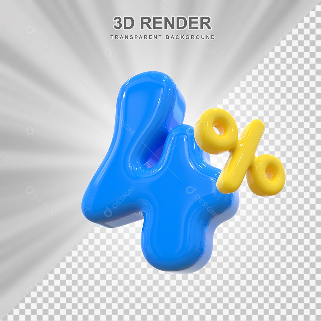 Elemento 3D 4% Azul para Composição PSD Editável