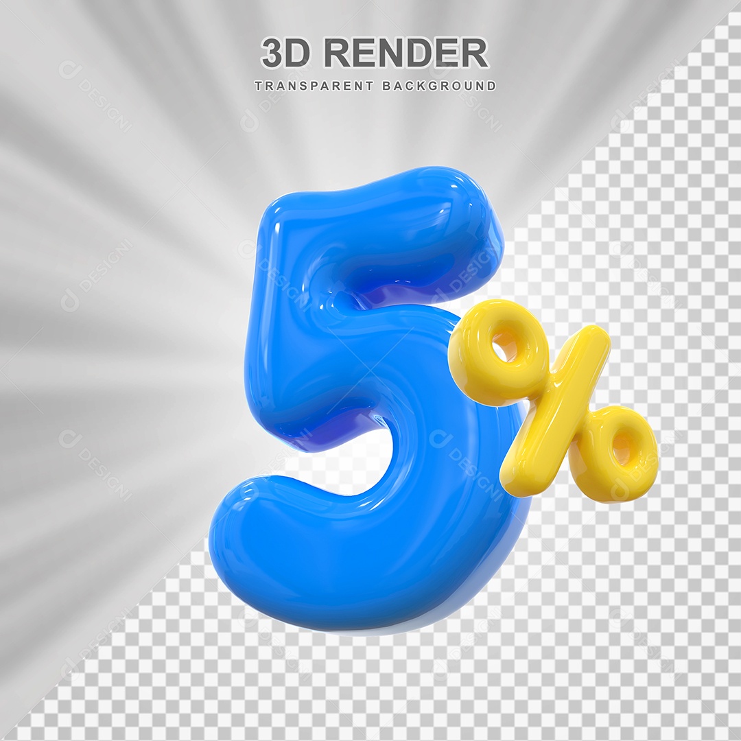 Elemento 3D 5% Azul para Composição PSD Editável