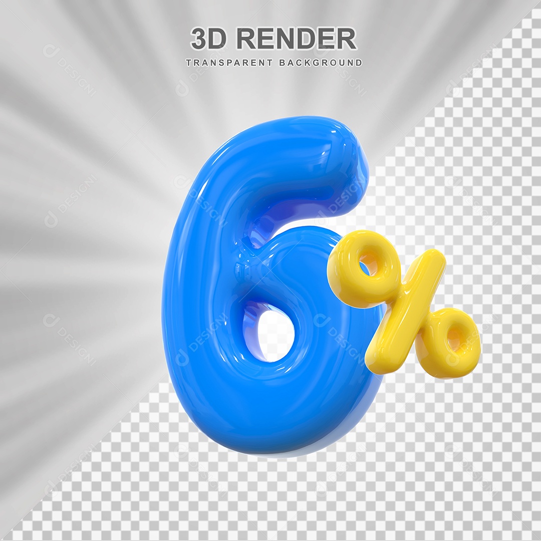 Elemento 3D 6% Azul para Composição PSD Editável