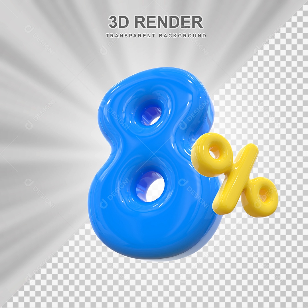 Elemento 3D 8% Azul para Composição PSD Editável