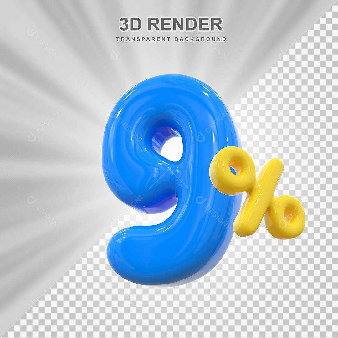 Elemento 3D 9% Azul para Composição PSD Editável
