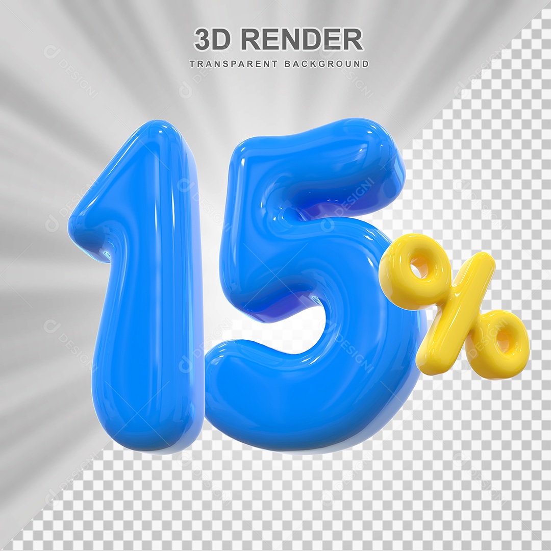 Elemento 3D 15% Azul para Composição PSD Editável