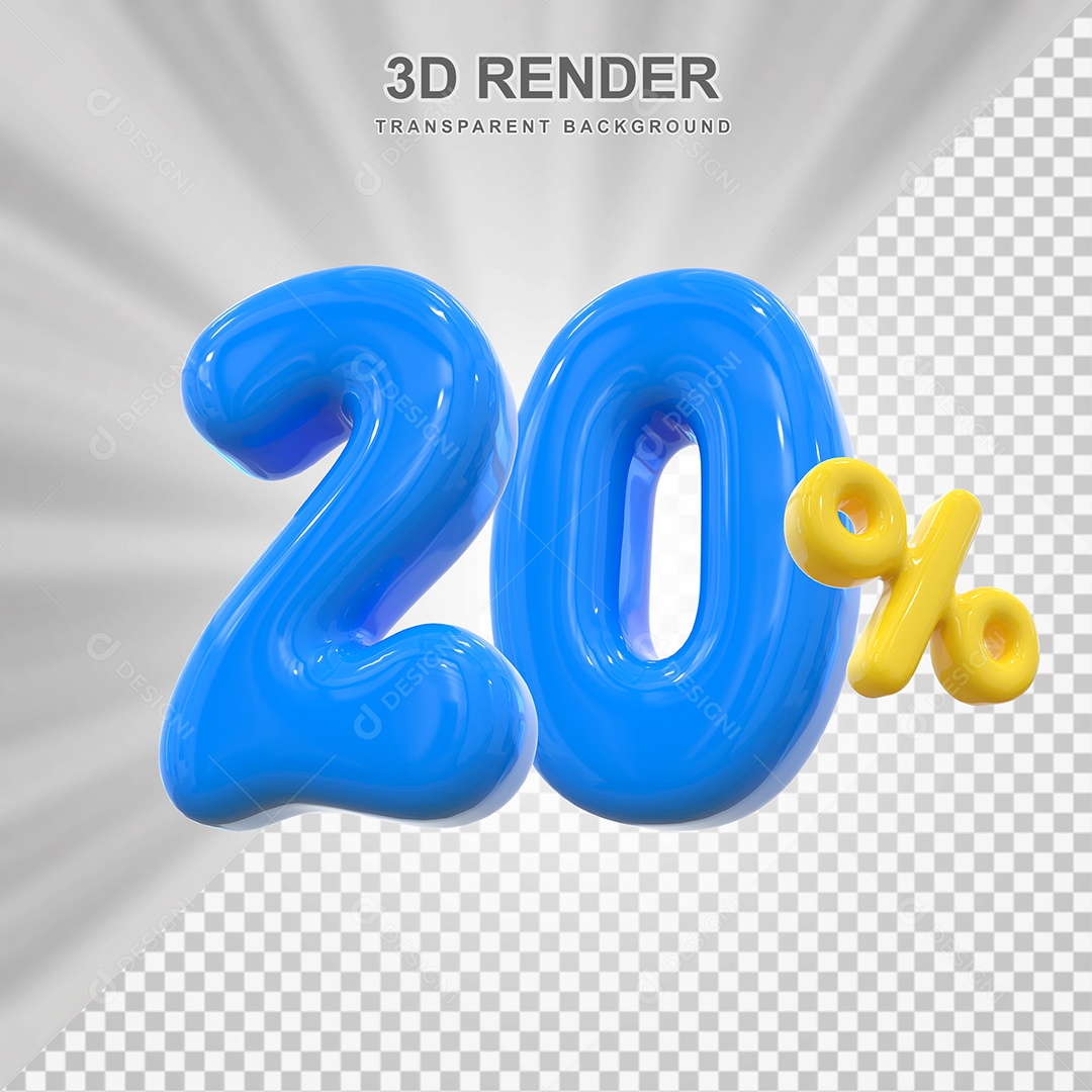 Elemento 3D 20% Azul para Composição PSD Editável