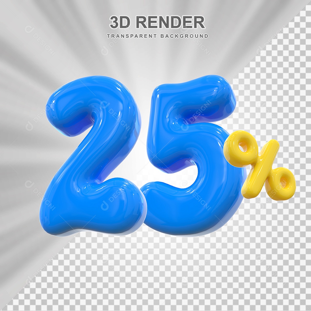 Elemento 3D 25% Azul para Composição PSD Editável
