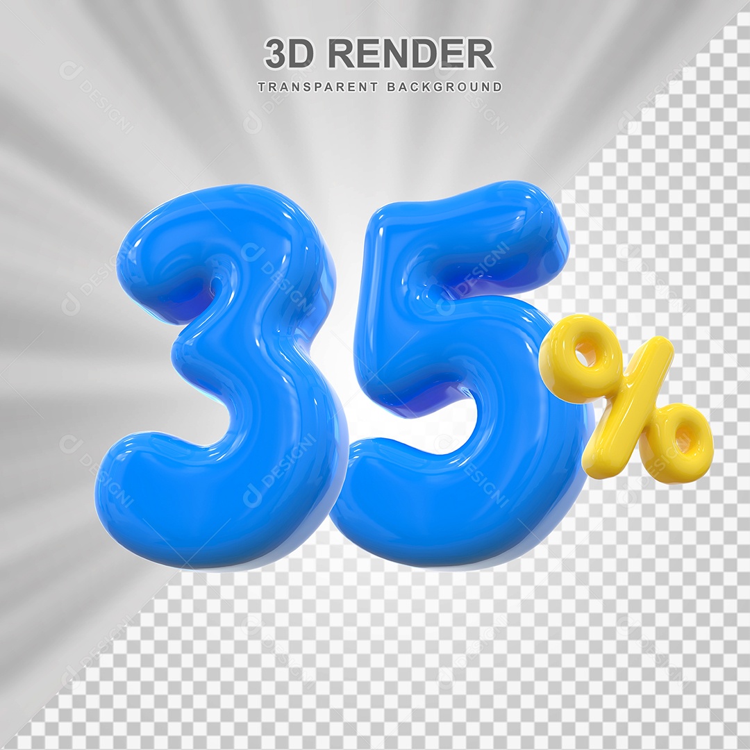 Elemento 3D 35% Azul para Composição PSD Editável