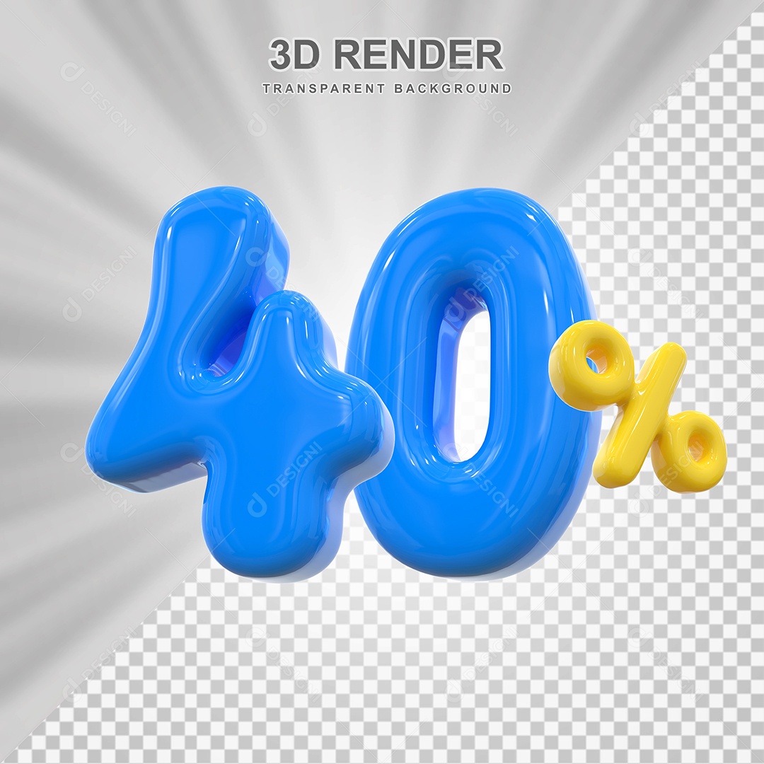 Elemento 3D 40% Azul para Composição PSD Editável