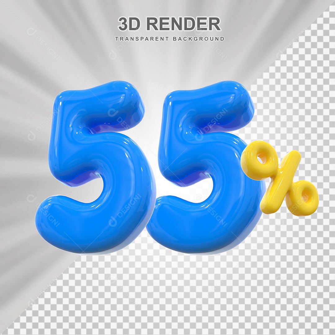 Elemento 3D 55% Azul para Composição PSD Editável