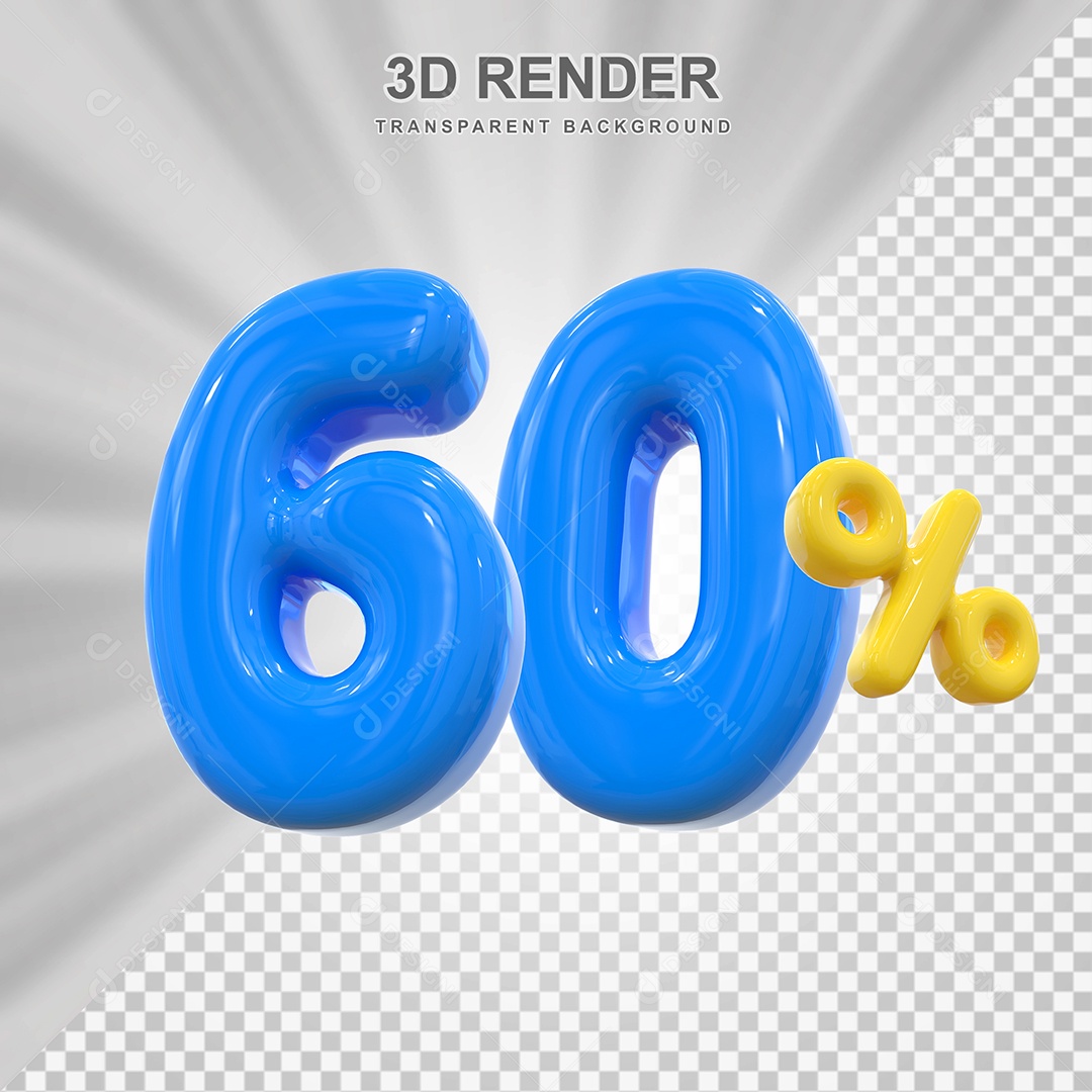 Elemento 3D 60% Azul para Composição PSD Editável