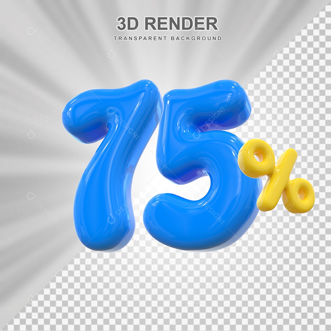 Elemento 3D 75% Azul para Composição PSD Editável