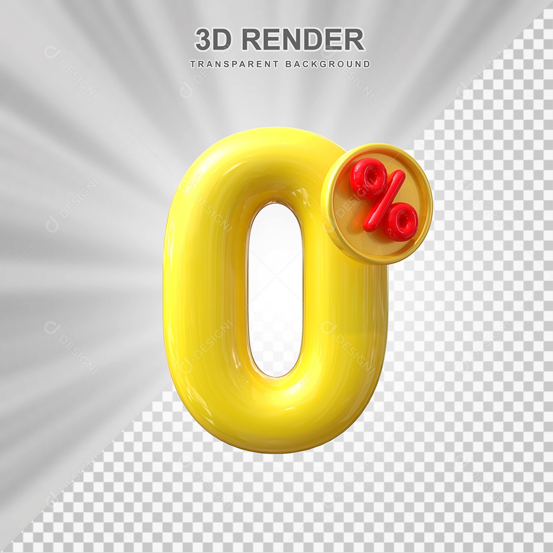 Elemento 3D 0% Amarelo para Composição PSD Editável