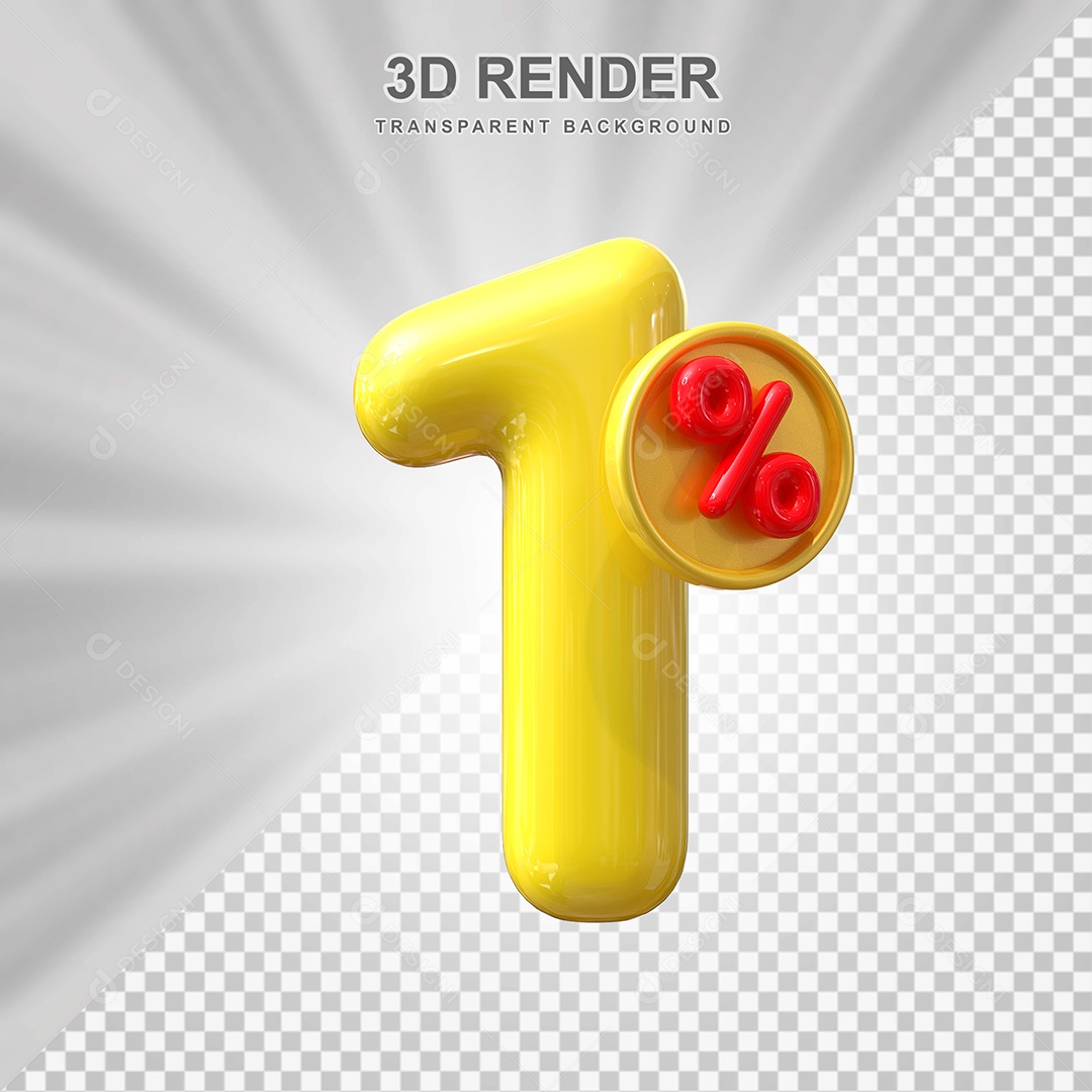 Elemento 3D 1% Amarelo para Composição PSD Editável