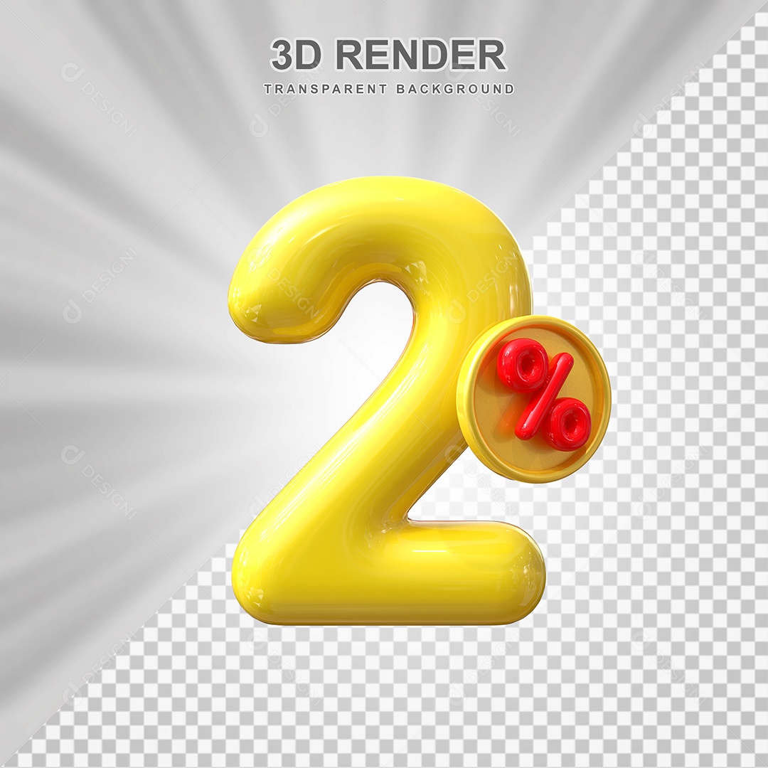 Elemento 3D 2% Amarelo para Composição PSD Editável