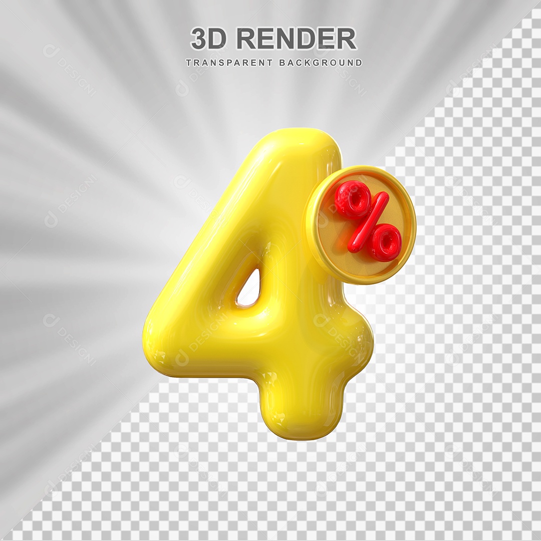 Elemento 3D 4% Amarelo para Composição PSD Editável
