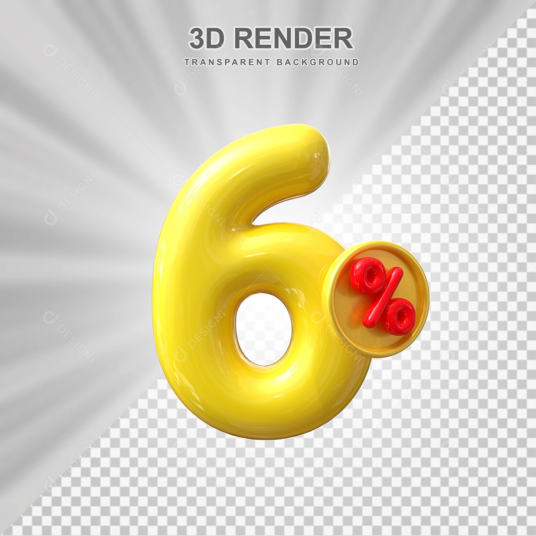Elemento 3D 6% Amarelo para Composição PSD Editável