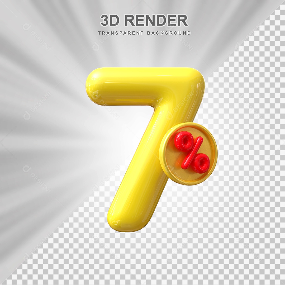 Elemento 3D 7% Amarelo para Composição PSD Editável