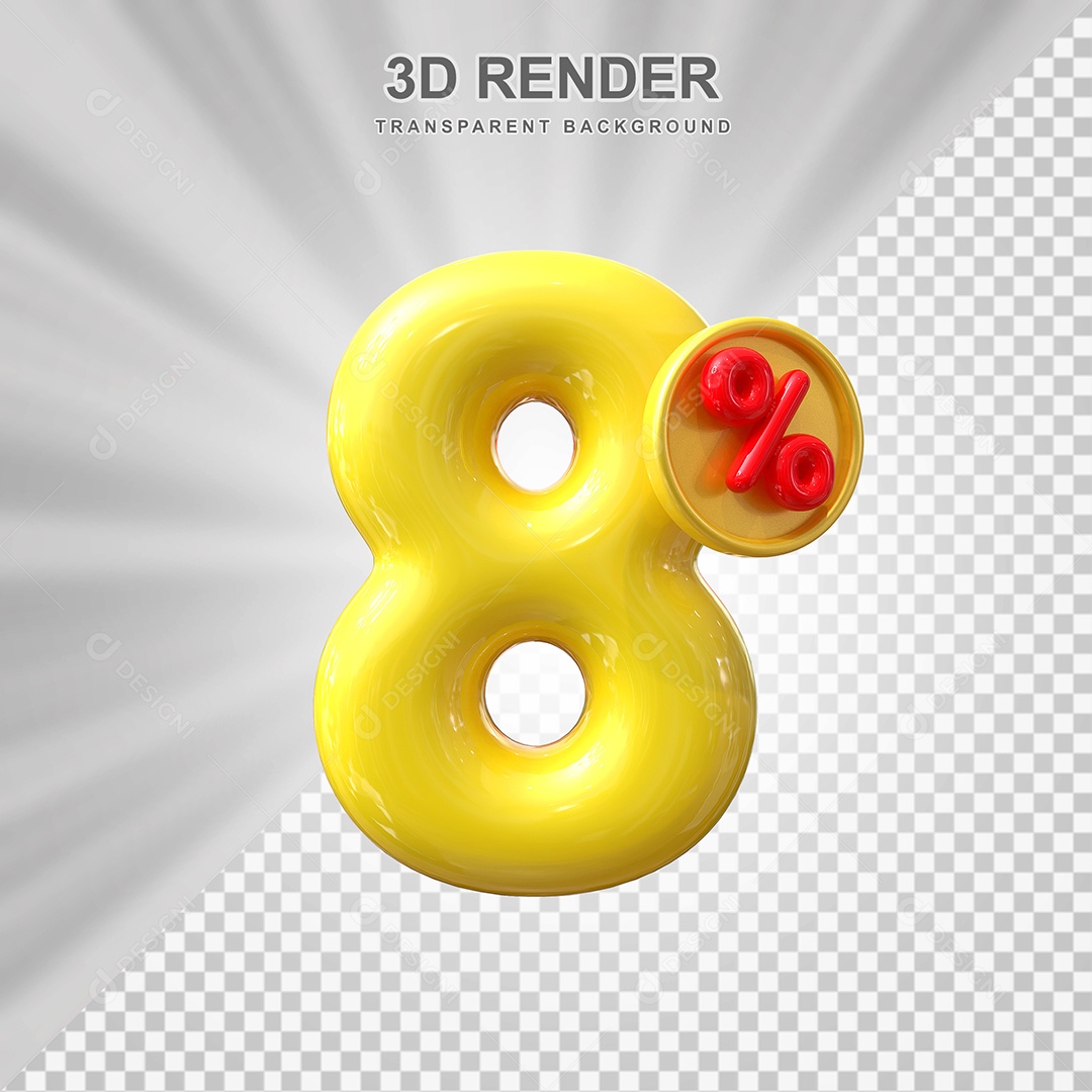 Elemento 3D 8% Amarelo para Composição PSD Editável
