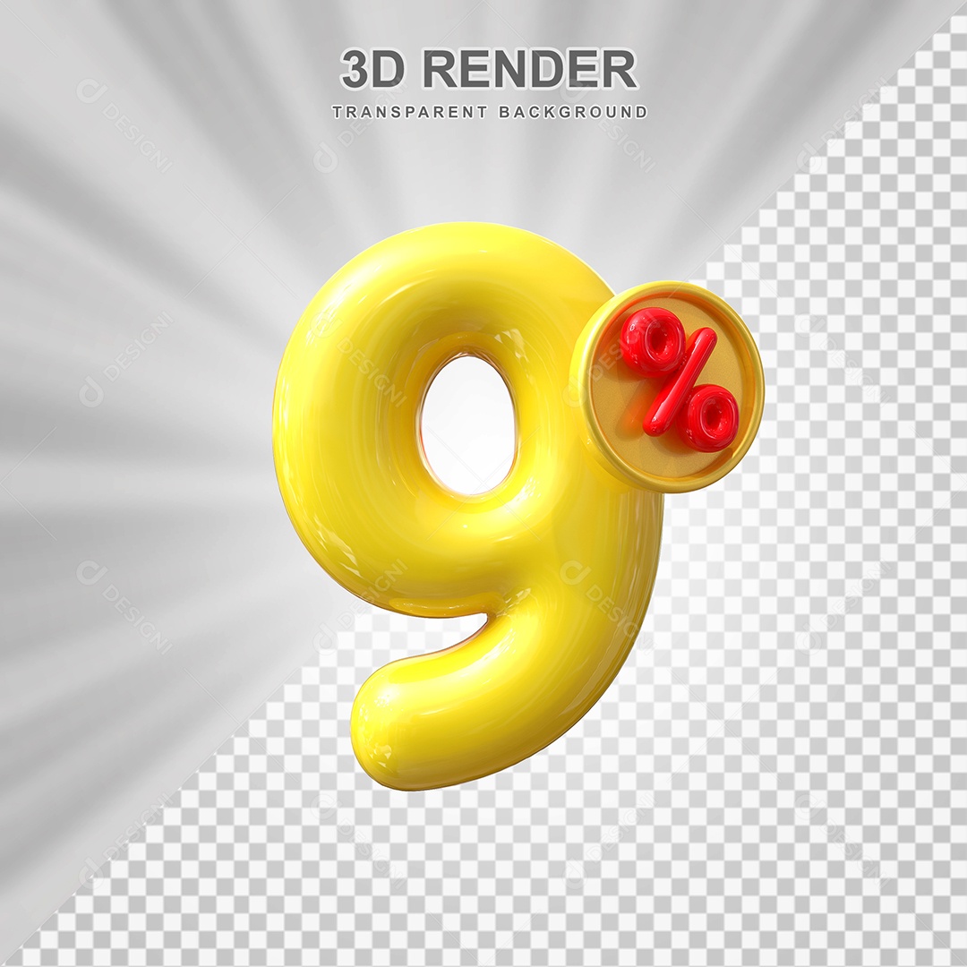 Elemento 3D 9% Amarelo para Composição PSD Editável