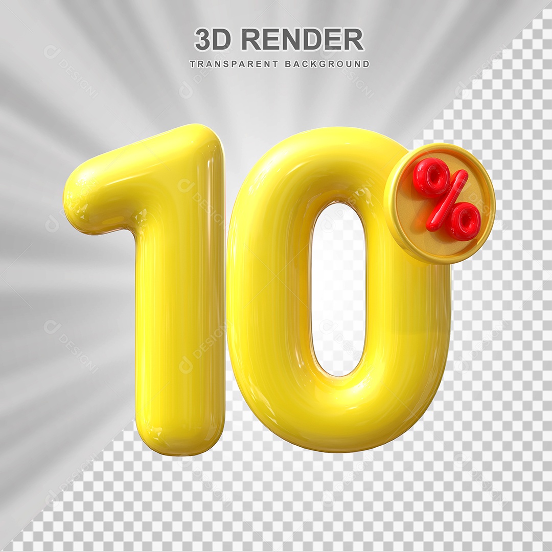 Elemento 3D 10% Amarelo para Composição PSD Editável