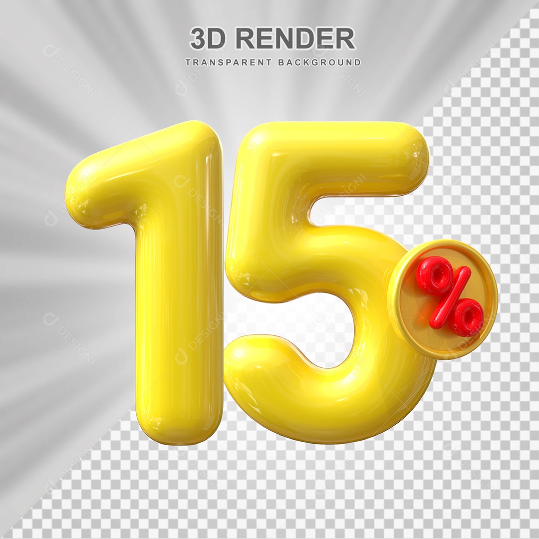 Elemento 3D 15% Amarelo para Composição PSD Editável