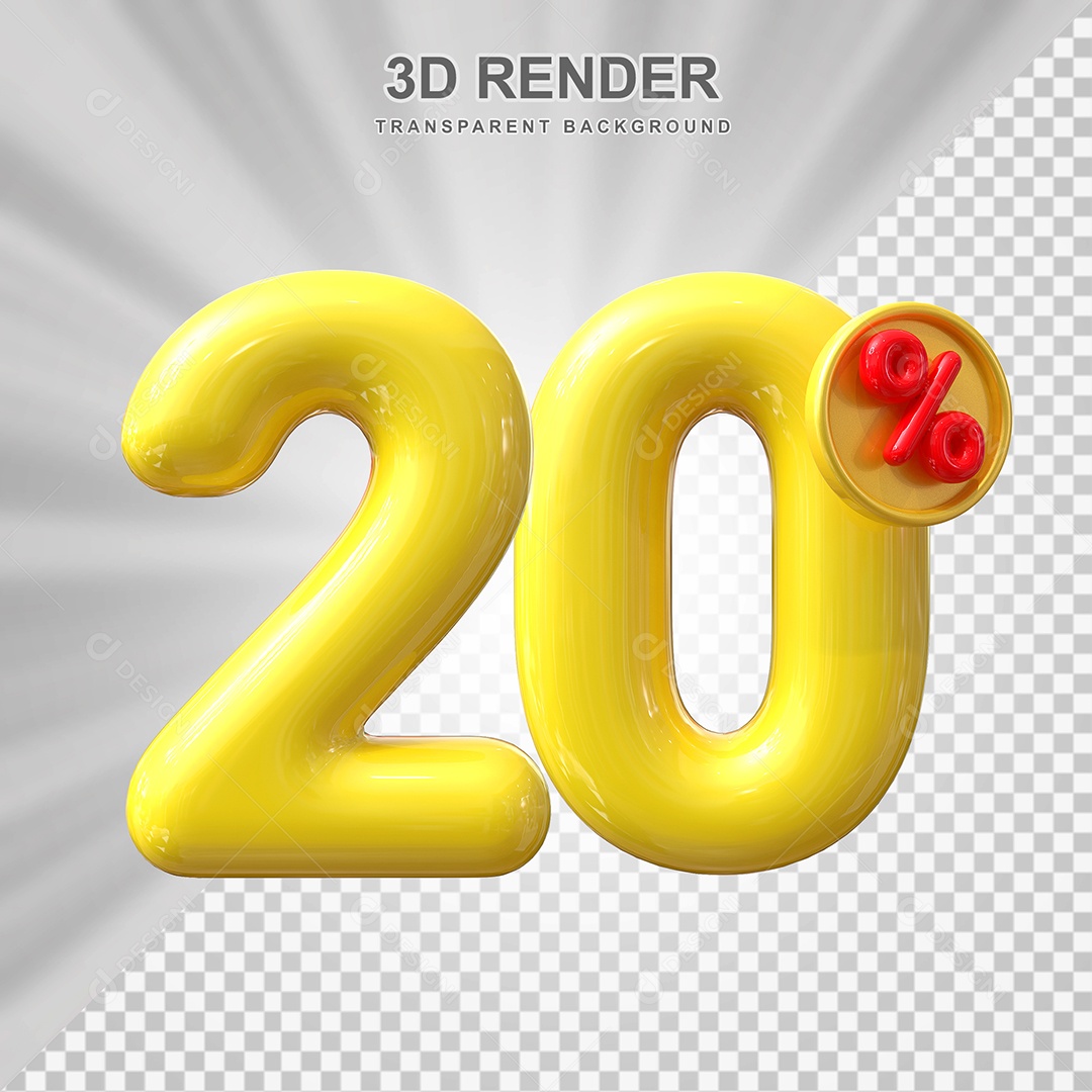 Elemento 3D 20% Amarelo para Composição PSD Editável