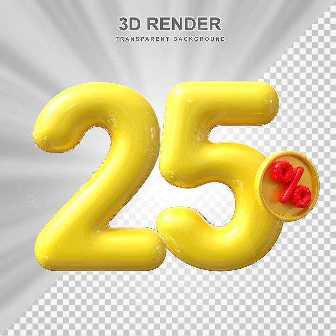 Elemento 3D 25% Amarelo para Composição PSD Editável