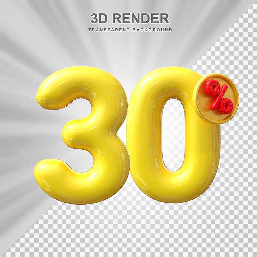 Elemento 3D 30% Amarelo para Composição PSD Editável