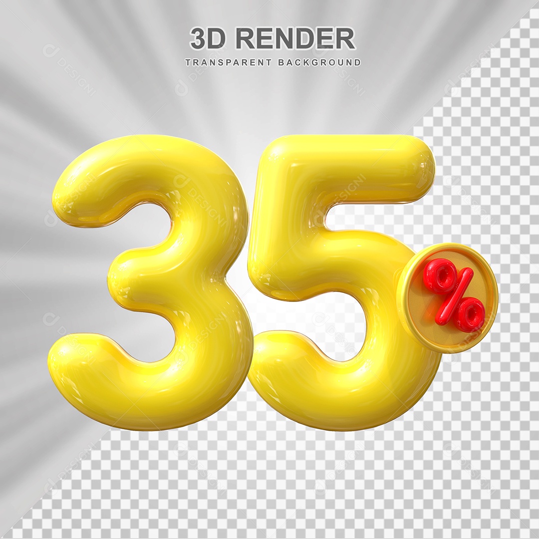 Elemento 3D 35% Amarelo para Composição PSD Editável
