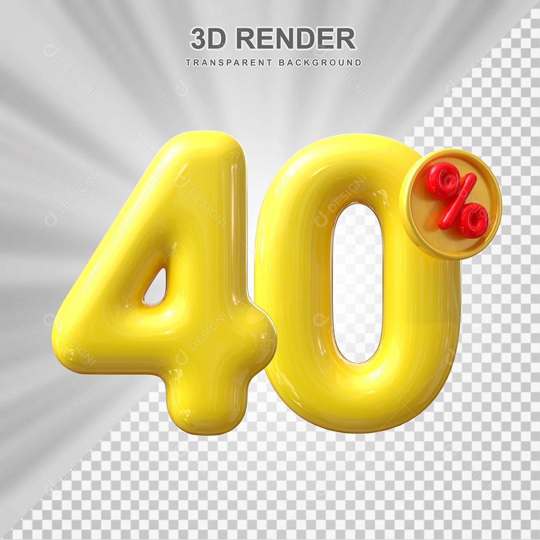 Elemento 3D 40% Amarelo para Composição PSD Editável