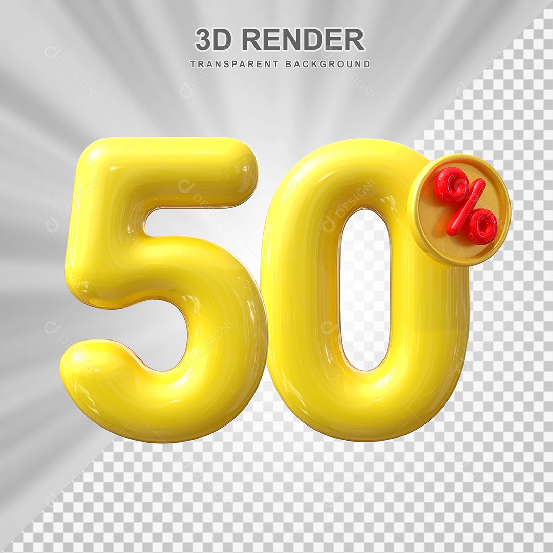 Elemento 3D 50% Amarelo para Composição PSD Editável