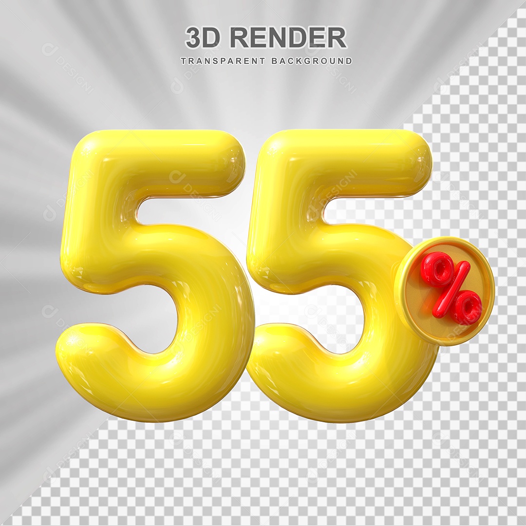 Elemento 3D 55% Amarelo para Composição PSD Editável