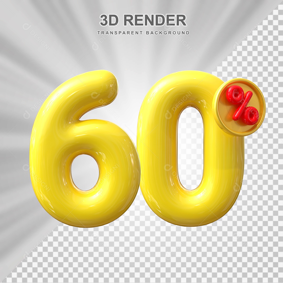 Elemento 3D 60% Amarelo para Composição PSD Editável