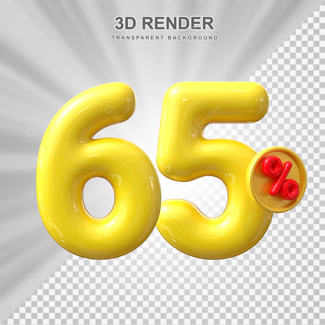 Elemento 3D 65% Amarelo para Composição PSD Editável