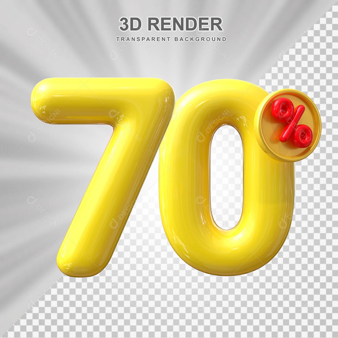 Elemento 3D 70% Amarelo para Composição PSD Editável