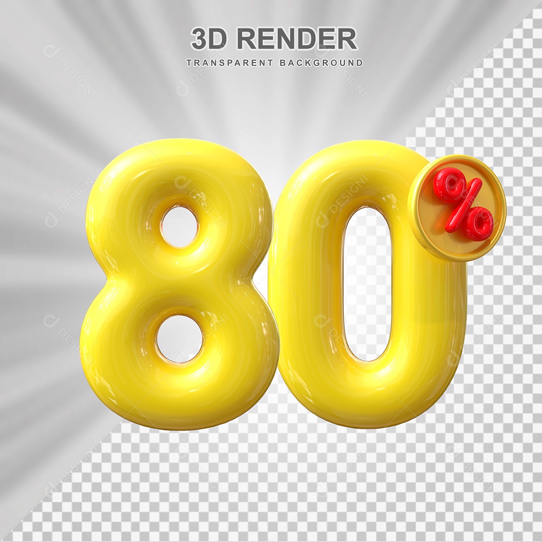 Elemento 3D 80% Amarelo para Composição PSD Editável