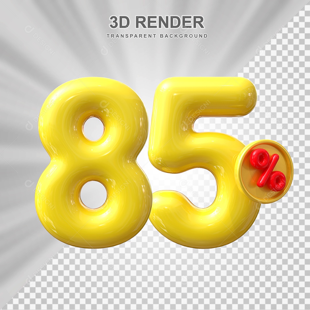Elemento 3D 85% Amarelo para Composição PSD Editável