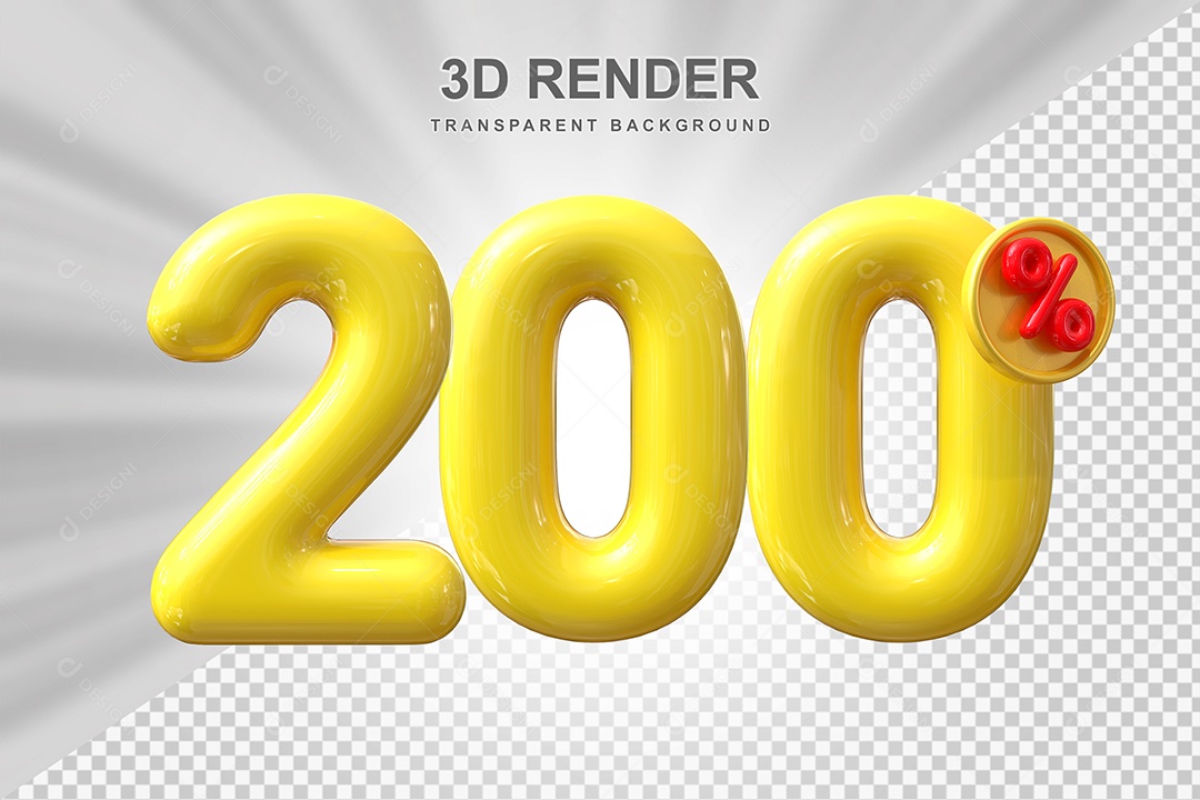 Elemento 3D 200% Amarelo para Composição PSD Editável