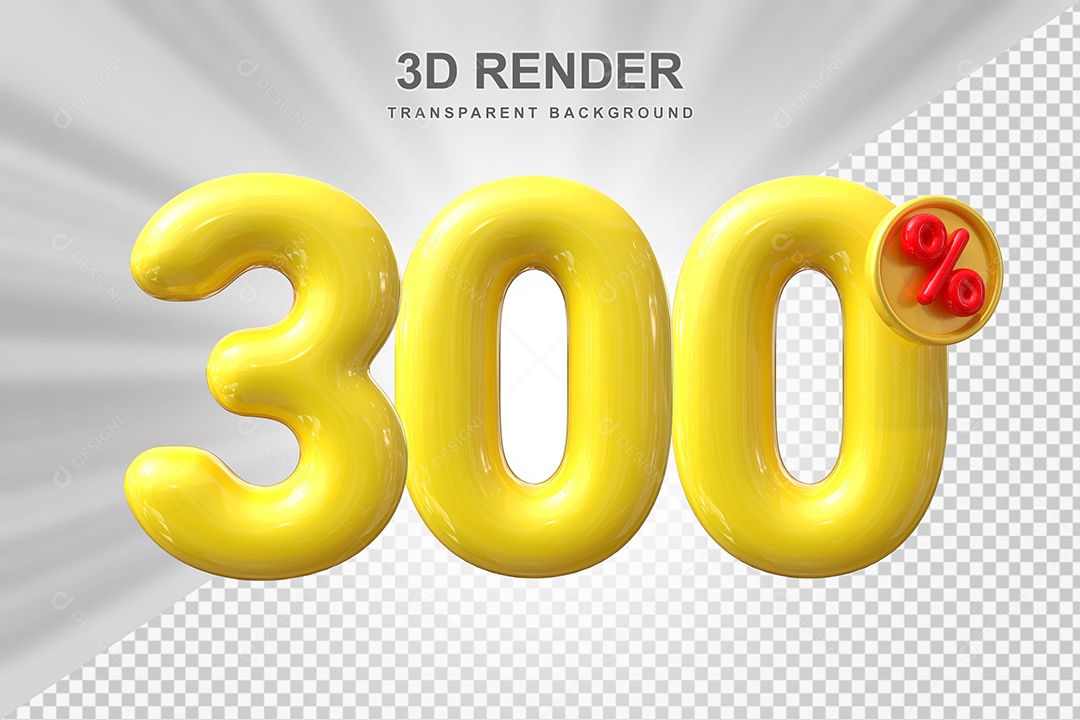 Elemento 3D 300% Amarelo para Composição PSD Editável