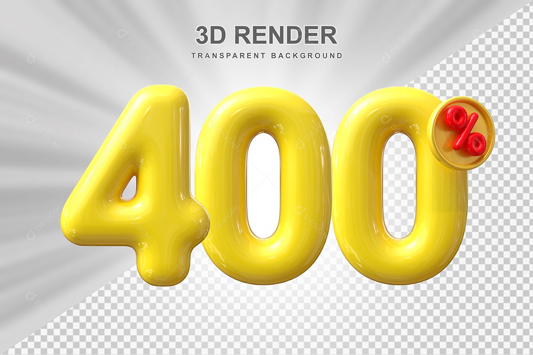 Elemento 3D 400% Amarelo para Composição PSD Editável
