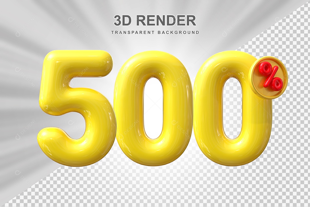 Elemento 3D 500% Amarelo para Composição PSD Editável