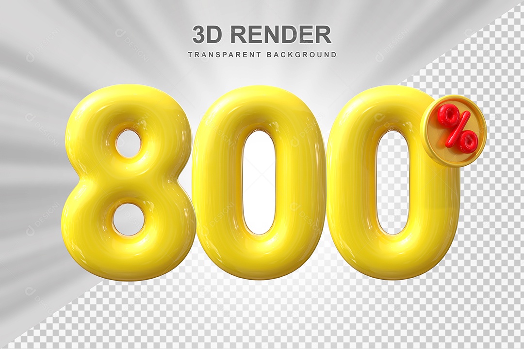 Elemento 3D 800% Amarelo para Composição PSD Editável