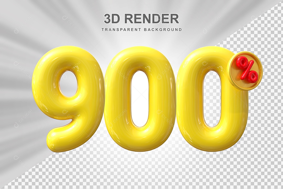Elemento 3D 900% Amarelo para Composição PSD Editável