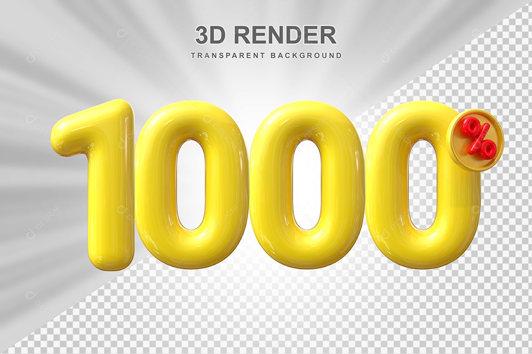 Elemento 3D 1000% Amarelo para Composição PSD Editável