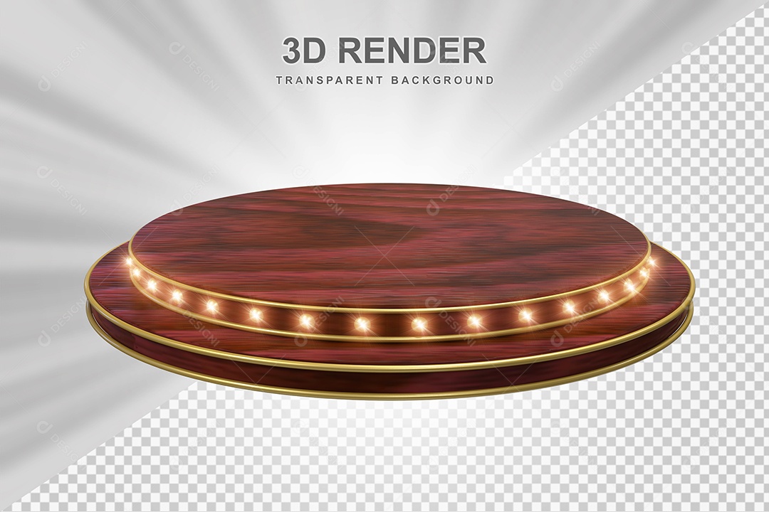 Elemento 3D Podium de Madeira Marrom Para Composição PSD