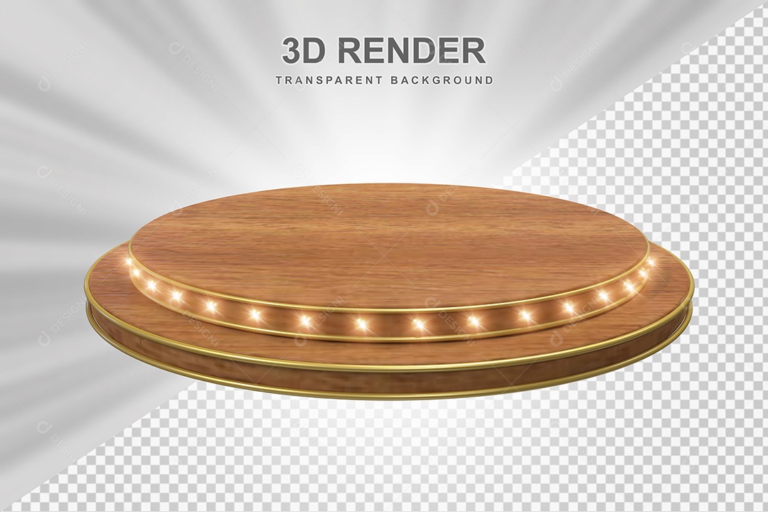 Elemento 3D Podium de Madeira Marrom Para Composição PSD