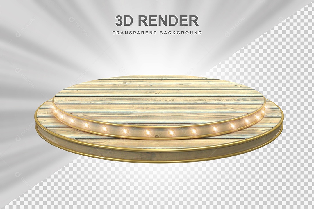 Elemento 3D Podium de Madeira Para Composição PSD