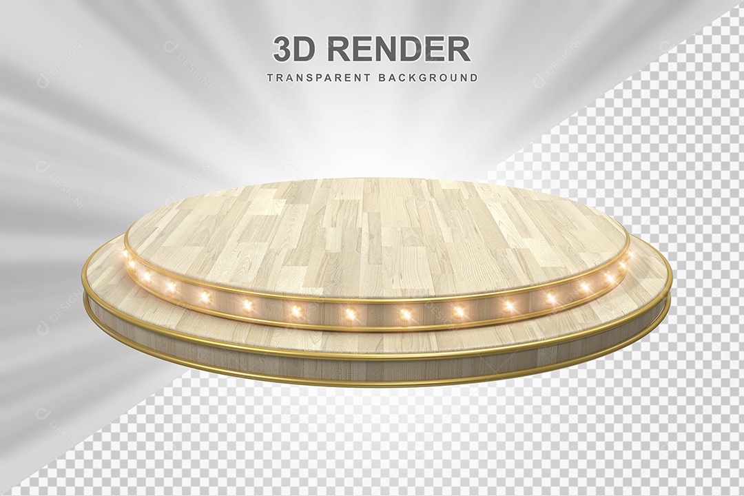 Elemento 3D Podium de Madeira Marrom Para Composição PSD
