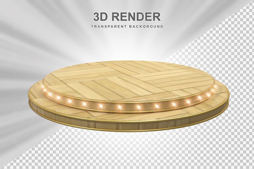 Elemento 3D Podium de Madeira Marrom Para Composição PSD