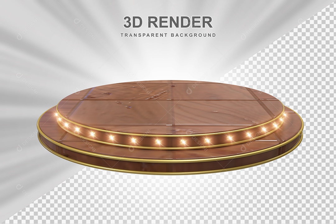 Elemento 3D Podium de Madeira Marrom Para Composição PSD