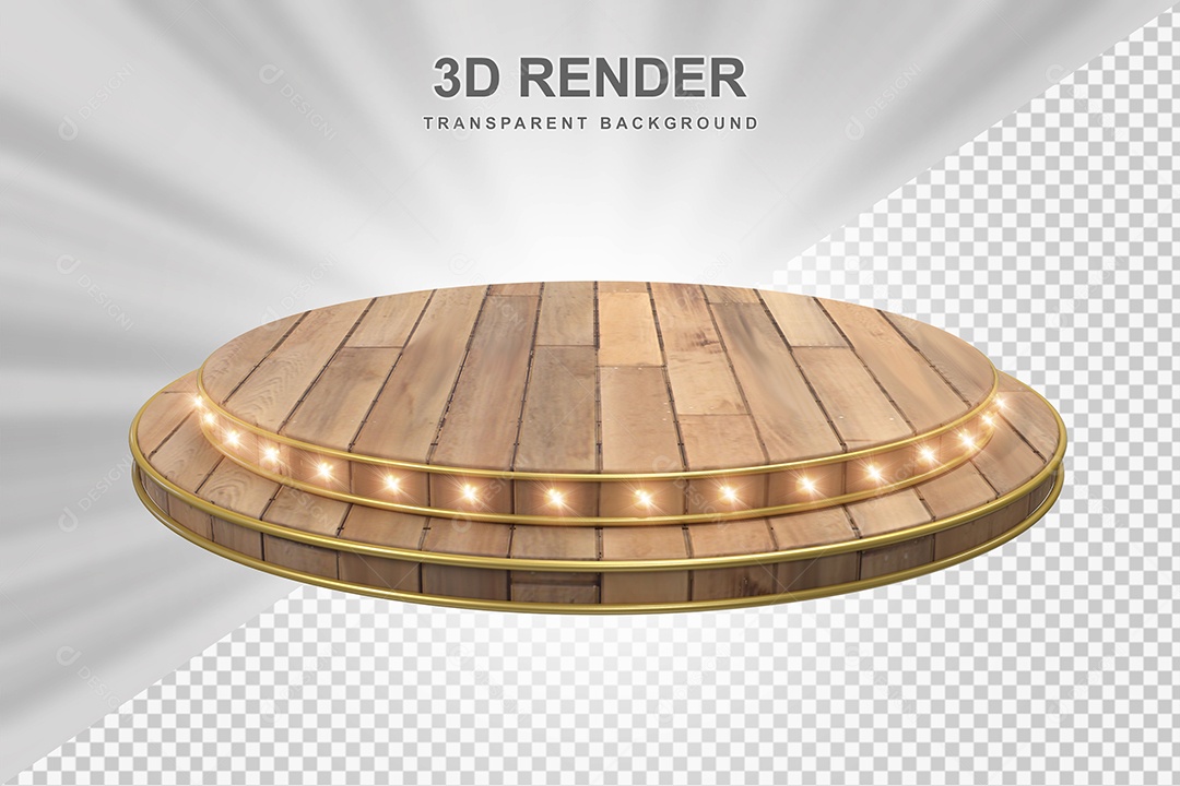 Elemento 3D Podium de Madeira Marrom Para Composição PSD