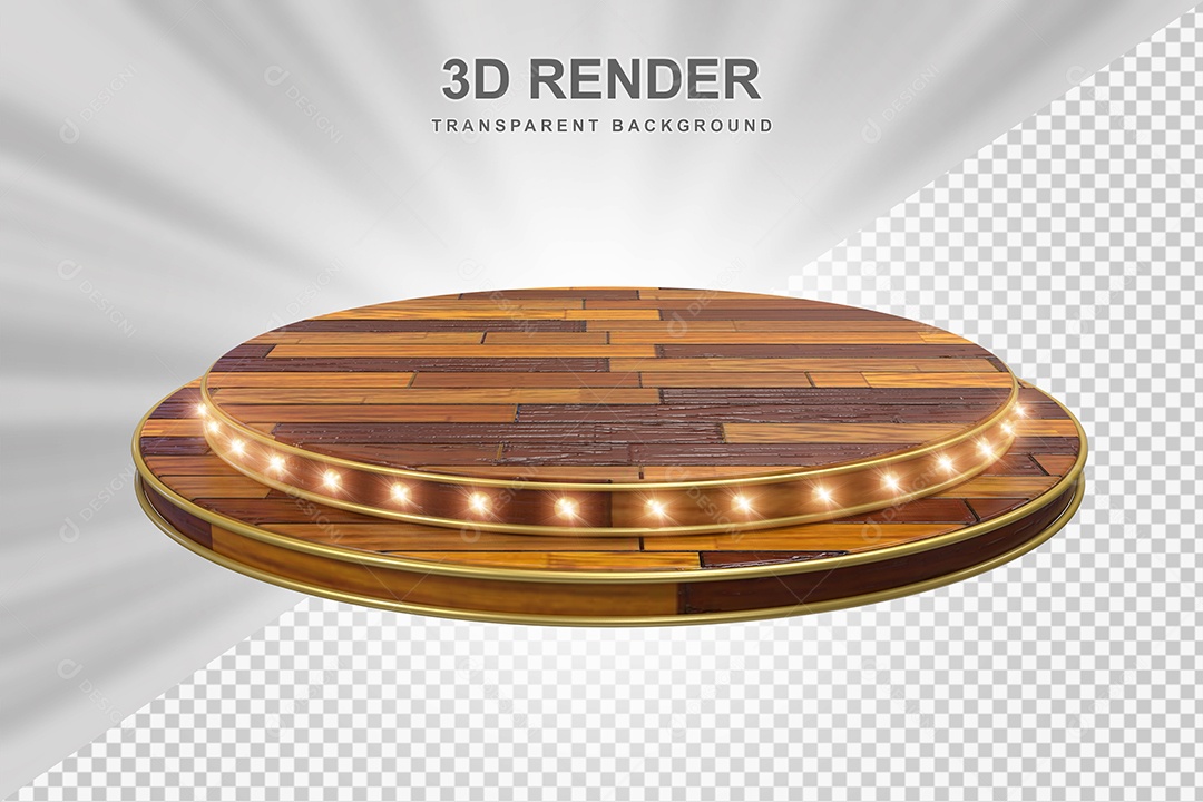 Elemento 3D Podium de Madeira Marrom Para Composição PSD